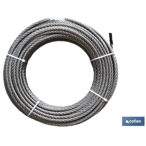 COFAN rollo 50 mts. cable inox 2mm. , Cable de 7 hilos por 7, con un hilo central más, según forma D-1570. Con calidad inoxidable AISI-316. Ideal para uso sumergido, colocación de