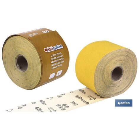 COFAN rollo lija de papel 100 x 25 m. g.180 , Rollo de lija de papel Amarillo con medida de 100mm de ancho x 25 metros de longitud. Granos desde 60 hasta 180.