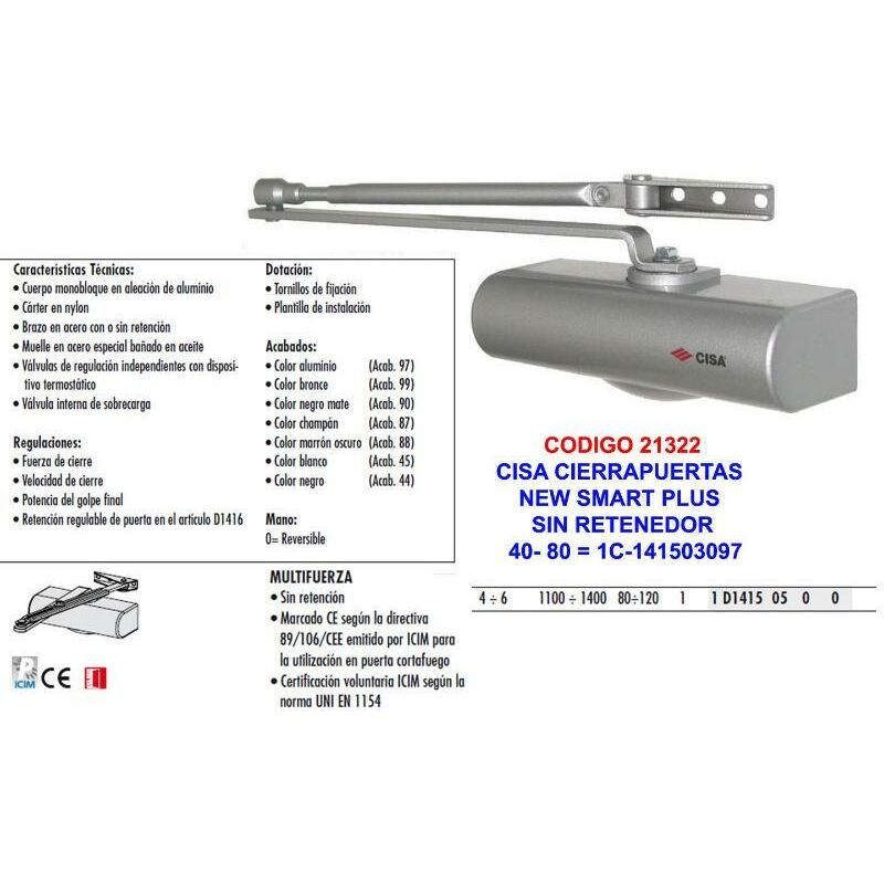 

cisa cierrapuertas newsmart plus s-retenedo 60 k 1c-142503097 - Mibricotienda