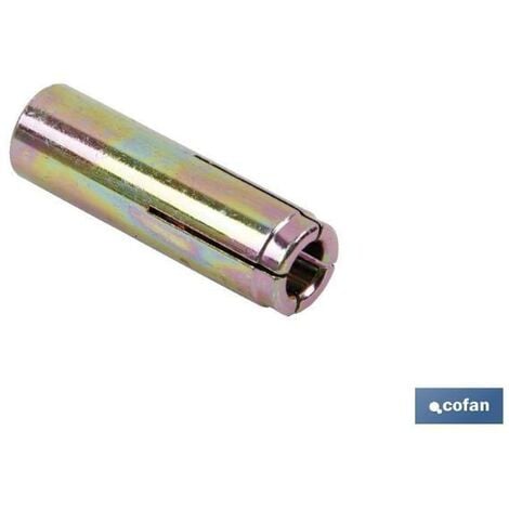COFAN taco metalico expansion p/golpe m-6   caja 100 unid. , Taco metálico de anclaje hembra de expansión. Para materiales macizos con rosca métrica interior. Anclaje de acero que