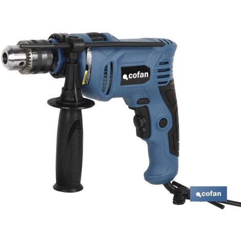 COFAN taladro de impacto 600 w , Taladro eléctrico de impacto 600W, capacidad de perforación Ø madera 20 mm, hormigón 13 mm, acero 10 mm, portabrocas con llave de 13 mm. Interrupto