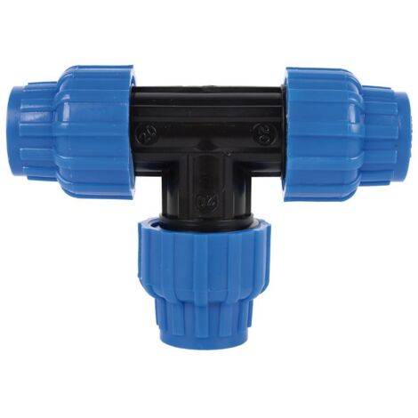 COFAN te 90° pp pn16 25 x 25 x 25 caja 10 unid. , TE 90° con tres conexiones para tuberías de polietileno (PE).Adecuado para trabajar en sistemas de conducción de agua con una pr