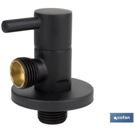 COFAN válvula de escuadra 1/2 x 1/2 modelo lux negra , Válvula de escuadra modelo Lux Negra con acabado negro mate resistente a los arañazos y fácil de limpiar.Cierre y apertura de