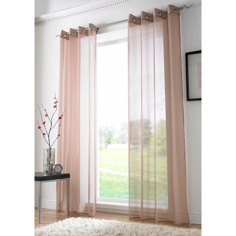 Coffee Eyelet Ring Top Voile Curtain Panel 72' Drop
