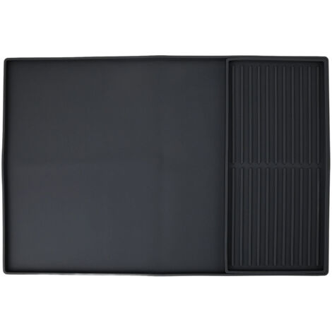 Coffee Machine Bar Mat Heat Insulation Silicone Dual Zone Drying Mat and Drip Tray for Kitchen Countertop Black