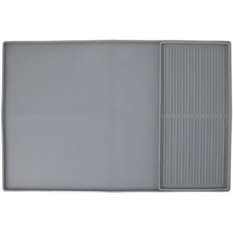 Coffee Machine Bar Mat Heat Insulation Silicone Dual Zone Drying Mat and Drip Tray for Kitchen Countertop Gray