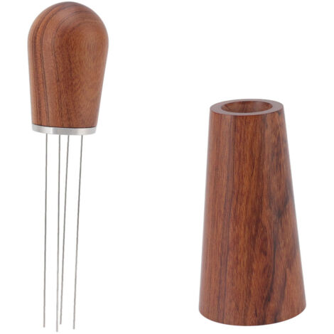 Coffee Powder Stirring Tool Needle Type Coffee Stirrer Distributor with Natural Wood Handle for Home Kitchen Dinning Room