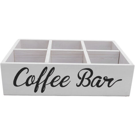 Coffee Station Organizer with Divider Wooden Coffee Bar Accessories Storage Box Tea Bags Coffee Pods Holder for Countertop Farmhouse White
