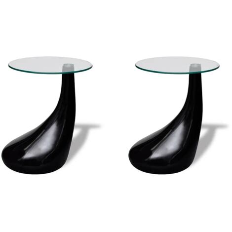 Coffee Table 2 pcs with Round Glass Top High Gloss Black vidaXL
