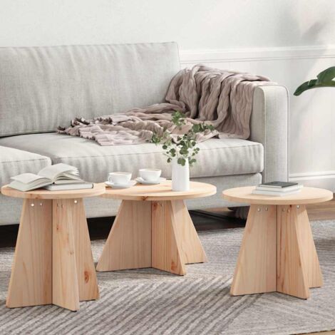 Coffee Table 3 pcs Natural 49 x 49 x 30 cm Solid pine wood vidaXL