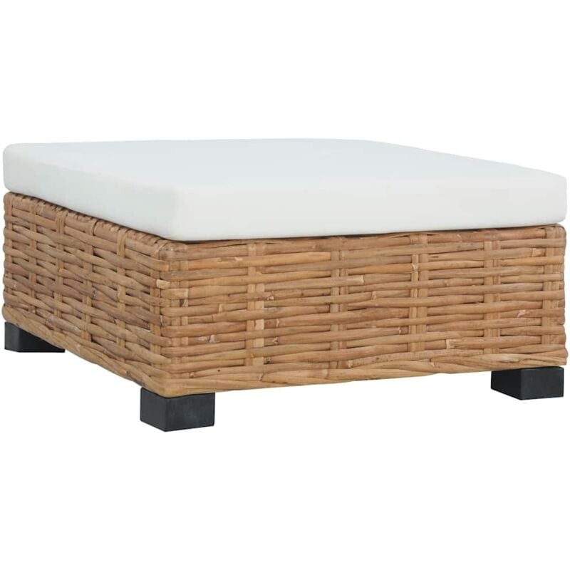Footrest with Cushion Natural Rattan Vidaxl