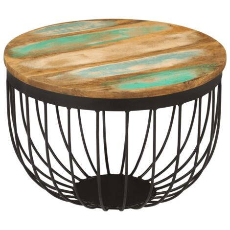 Coffee Table Ø50x35 cm Solid Wood Reclaimed and Steel vidaXL