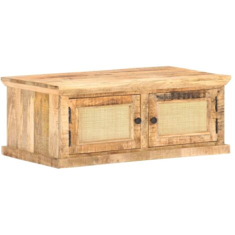 Coffee Table 90x50x35 cm Solid Mango Wood and Natural Cane vidaXL