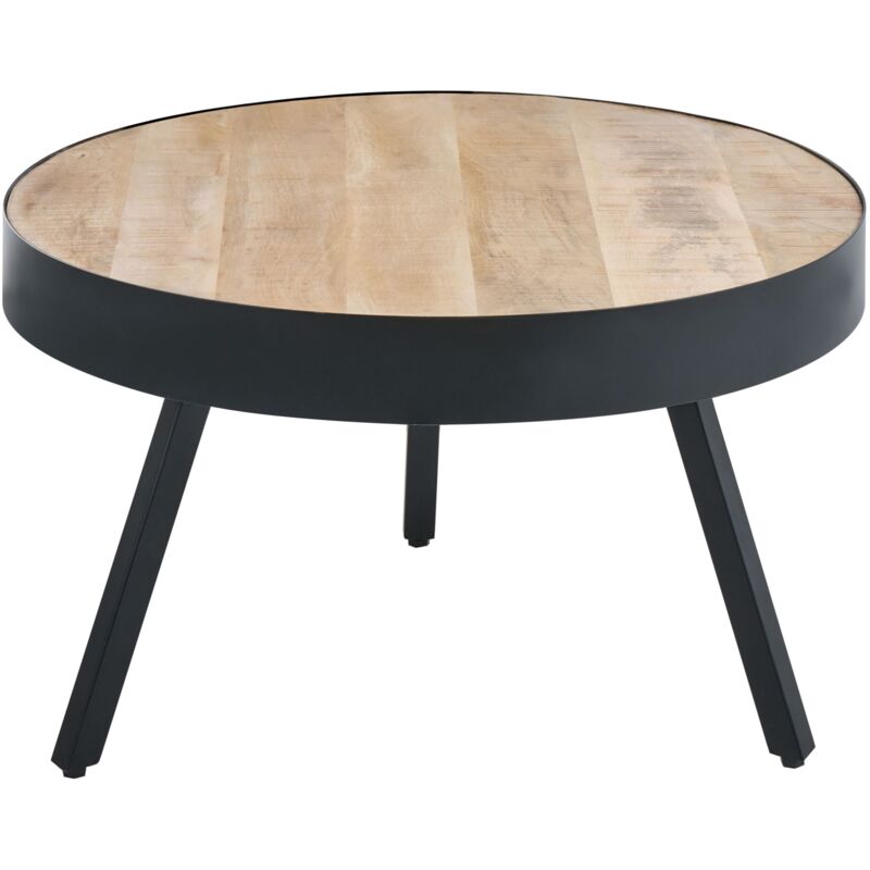 Beliani Coffee Table Light Wood Mango Tabletop Tripod Black Metal Base Raised Edges Tabletop Wakita