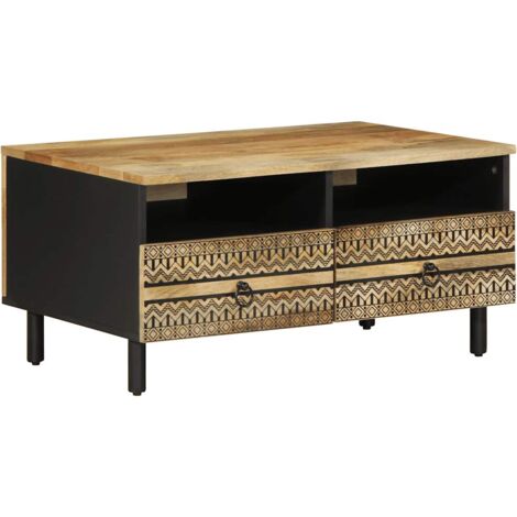 Coffee Table Black 80x54x40 cm Solid Rough Wood Mango vidaXL