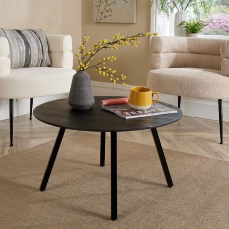 Coffee Table Black Mango Wooden Top Home Living Furniture Pencil Iron Legs