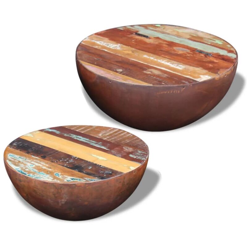 Two Piece Bowl Shaped Coffee Table Set Solid Reclaimed Wood vidaXL