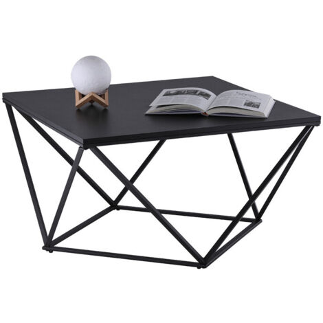 Coffee Table for Living Room, 80x80x46cm Industrial Wooden Sofa Side Table with Metal Frame,Black