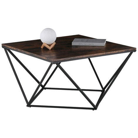 Coffee Table for Living Room, 80x80x46cm Industrial Wooden Sofa Side Table with Metal Frame,Brown