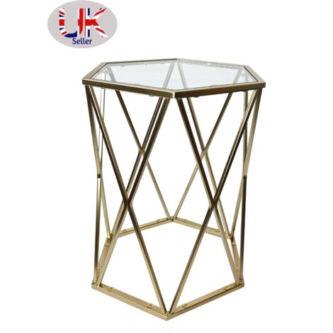 Coffee Table for Living Room Hexagon Glass Center Tables with Gold Metal Frame