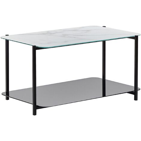 Coffee Table GLOSTER Tempered Glass White Marble