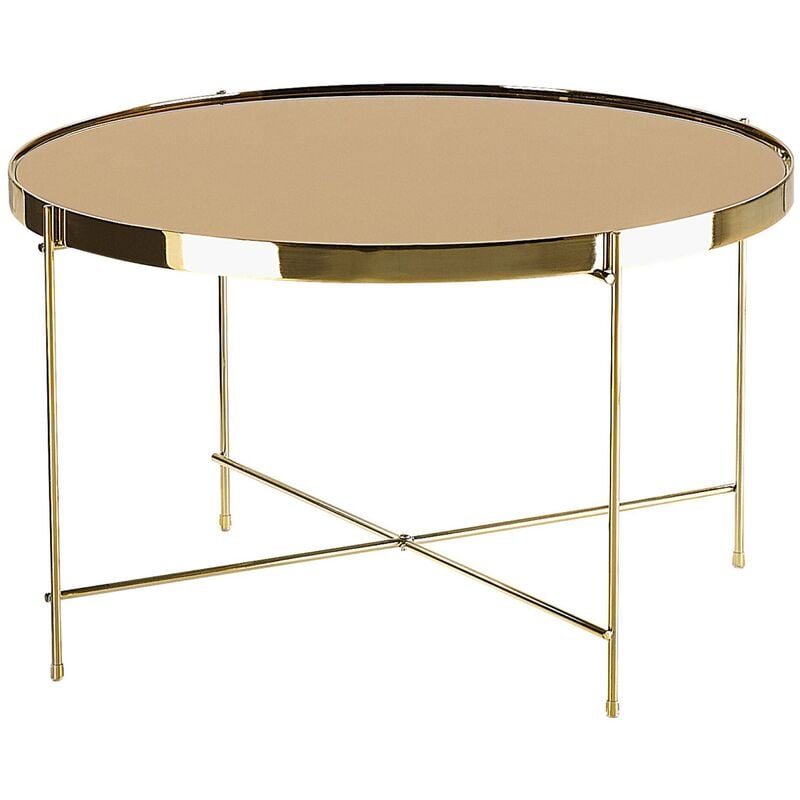 Beliani - Coffee Table Round Tempered Glass Golden Brown Top Gold Metal Legs Glam ø 63 cm Lucea