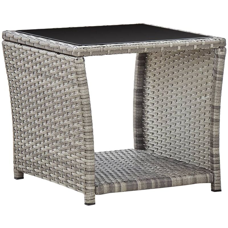 Coffee Table Grey 45x45x40 cm Poly Rattan and Glass Vidaxl