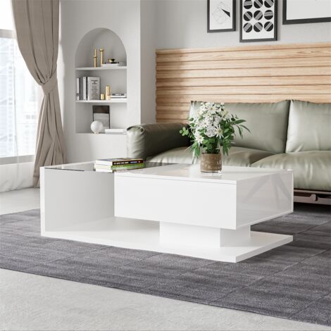 Coffee table, high-gloss white. Side tables, coffee tables with glass and LED,
White