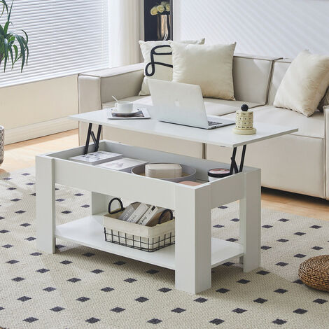 Coffee Table, Lift-Top Table Coffee Table for Living Room, 99.7x50x42.5cm Coffee Table with Storage,White