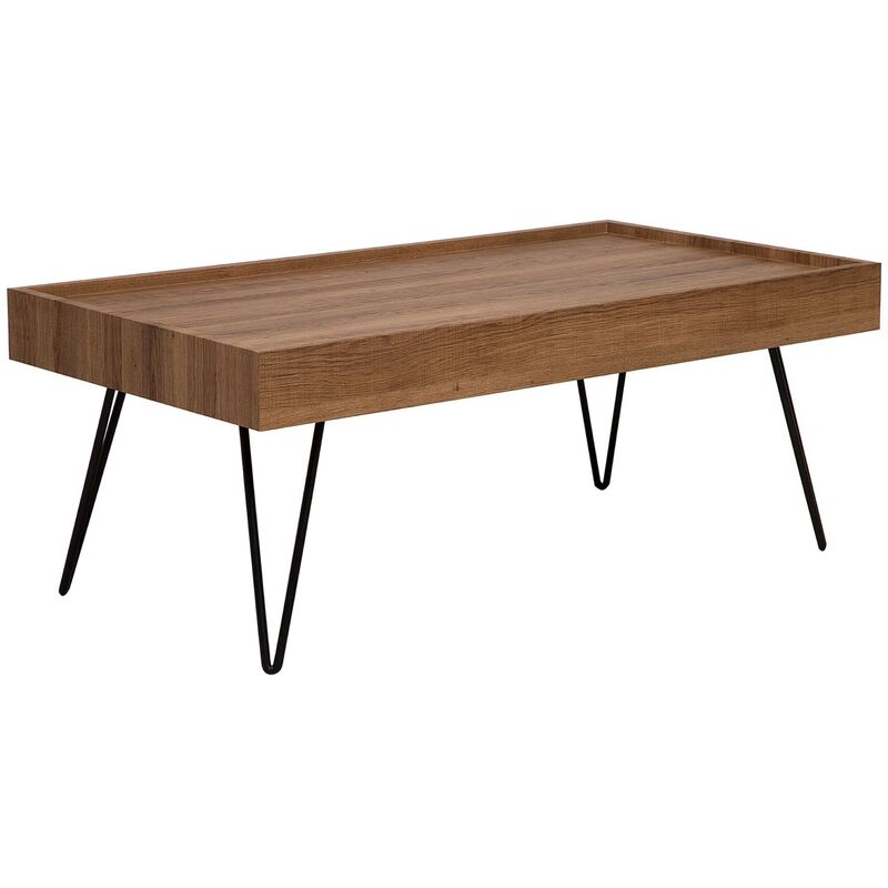 Modern Rustic Rectangular Coffee Table Brown Wood Veneer Hairpin Legs Welton