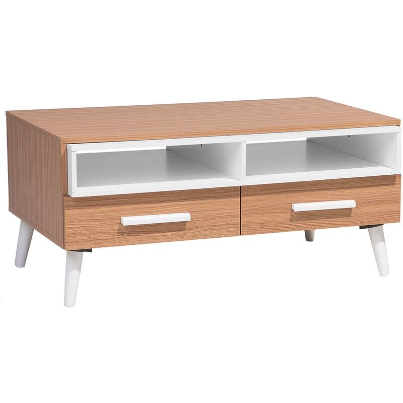 Modern Coffee Table Light Wood Solid Wood Legs Shelves Drawers Storage Alloa