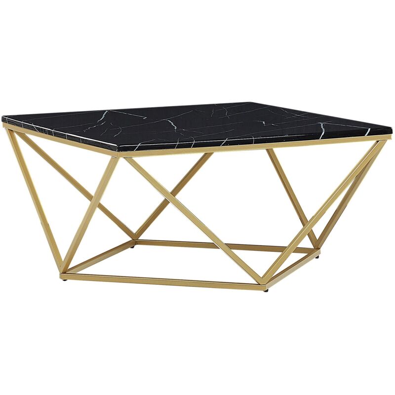 Beliani - Geometric Coffee Table Gold Metal Cage Frame Black Marble Finish Top 80 X 80 Cm Malibu