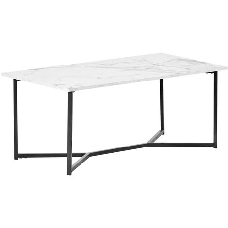 Coffee Table, Modern Square Side Table with Marble Effect Top for Living Room Furniture 106.6 x 56 x 45.7 cm (White)