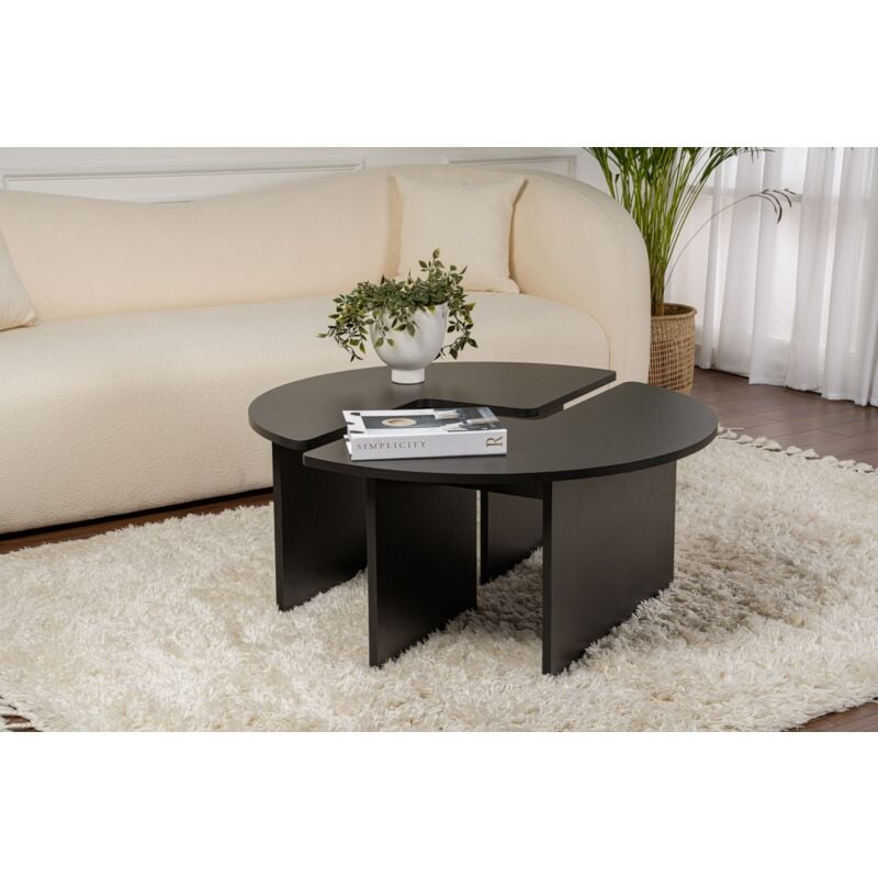 Calicosy - Table Basse - Bois Noir, Élégance Sombre, 90x90x41 cm Idéale pour Salon et Salle de Séjour