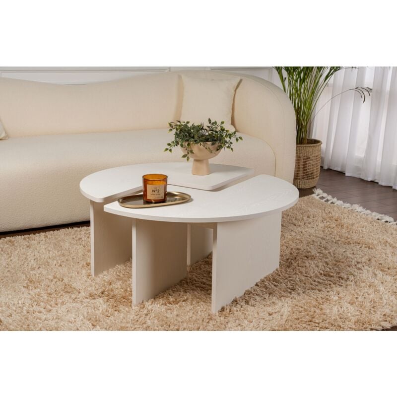 Table Basse - Bois Blanc, Modernité Épurée, 90x90x41 cm Idéale pour Salon et Salle de Séjour