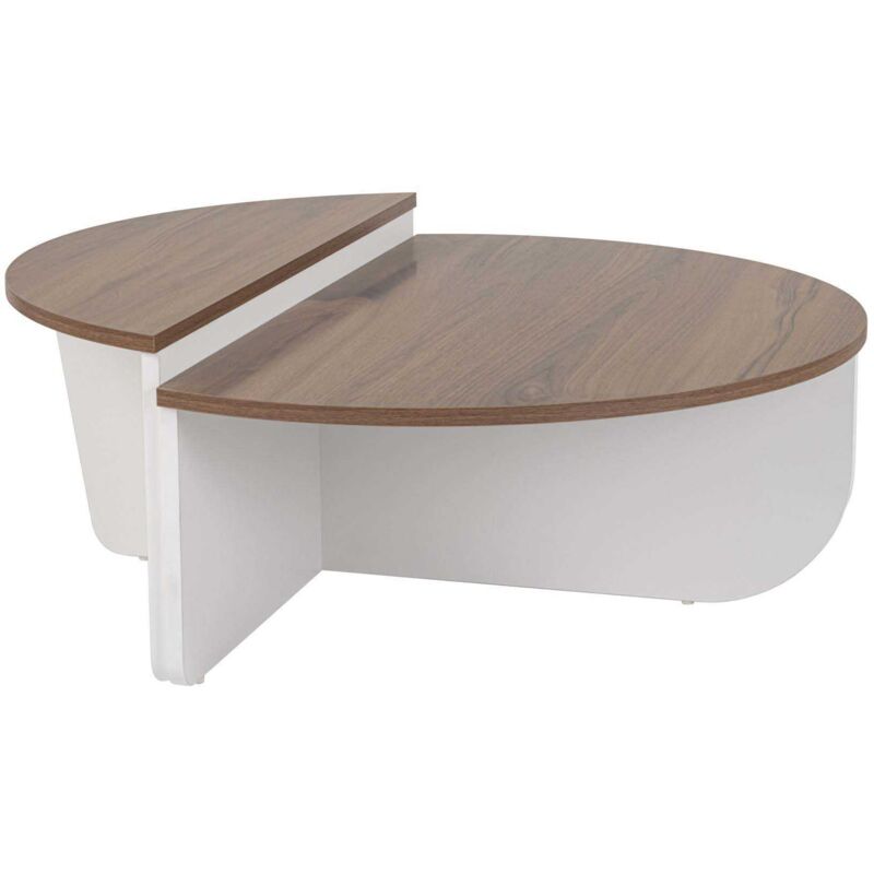 Calicosy - Table Basse Gigogne Ronde Bois en Noyer et Blanc, Deux Pièces, 90x30x60 cm et 85x35x30 cm, Design Polyvalent, Pour Salon ou Bureau