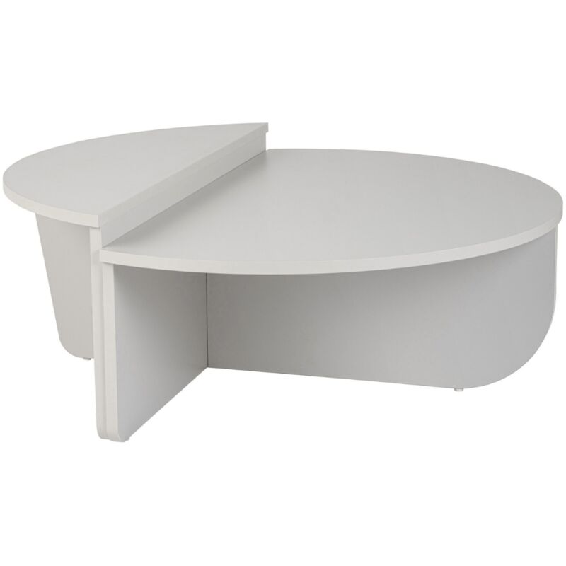 Table Basse Gigogne Ronde Bois en Gris, Deux Pièces, 90x30x60 cm et 85x35x30 cm, Design Polyvalent, Pour Salon ou Bureau
