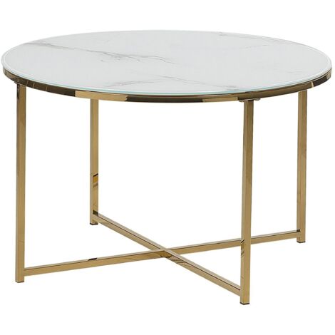 Coffee Table QUINCY Tempered Glass Marble/ Gold