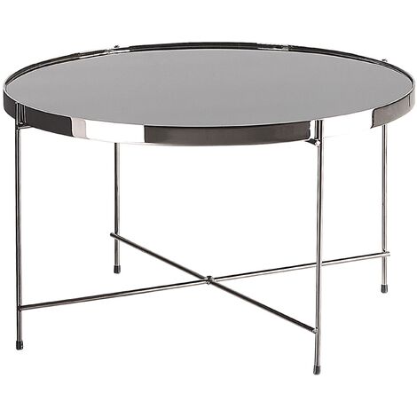 main image of "Coffee Table Round Tempered Glass Black Top Silver Metal Legs Glam Lucea"