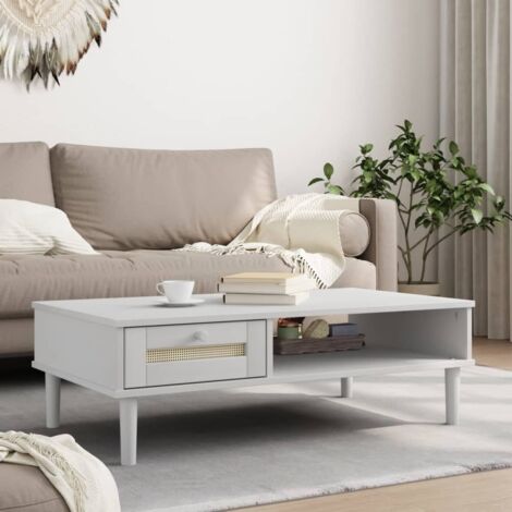 Coffee Table SENJA Rattan Look White 100x55x33 cm Solid Wood vidaXL