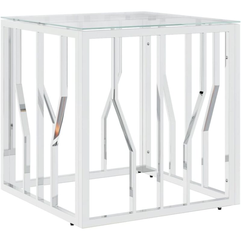 Coffee Table Silver 50x50x50 cm Stainless Steel and Glass Vidaxl Silver