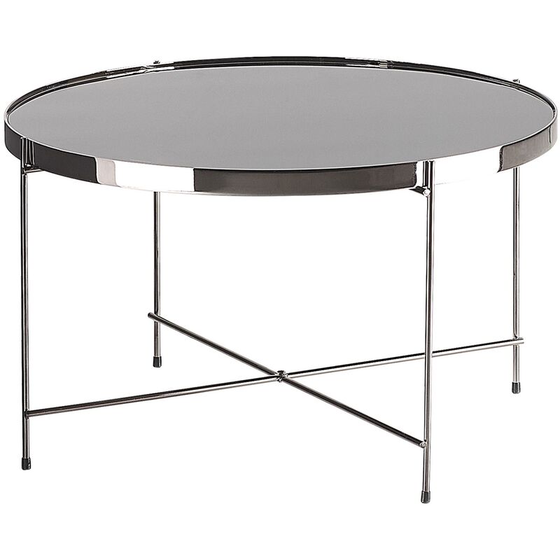 Coffee Table Round Tempered Glass Black Top Silver Metal Legs Glam ø 63 cm Lucea