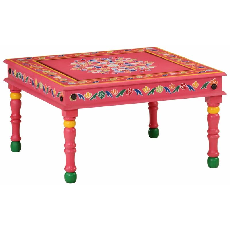 Coffee Table Pink Hand Painted Solid Wood Mango Vidaxl