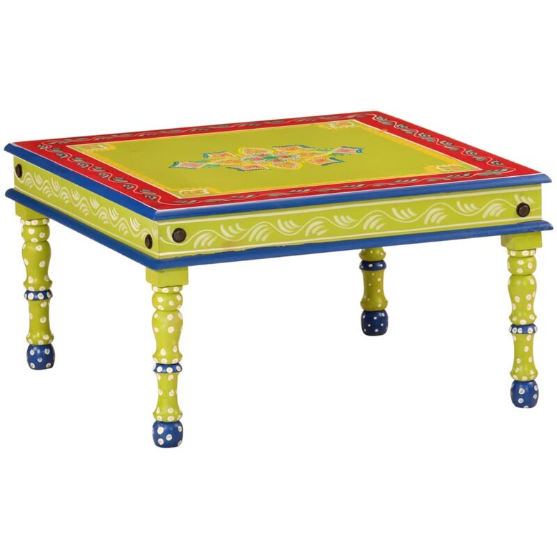 Coffee Table Green Hand Painted Solid Wood Mango Vidaxl