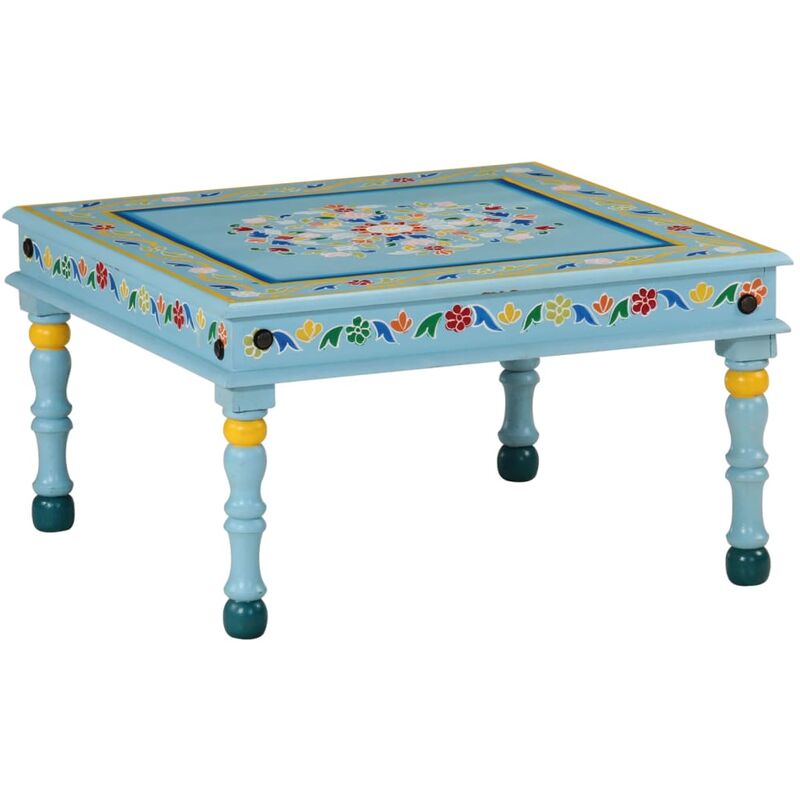 Coffee Table Turquoise Hand Painted Solid Wood Mango Vidaxl
