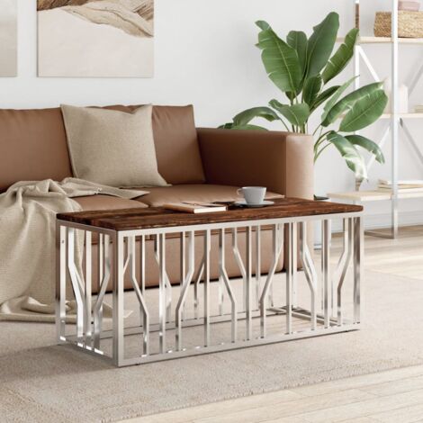 Coffee Table Stainless Steel and Solid Wood Reclaimed vidaXL