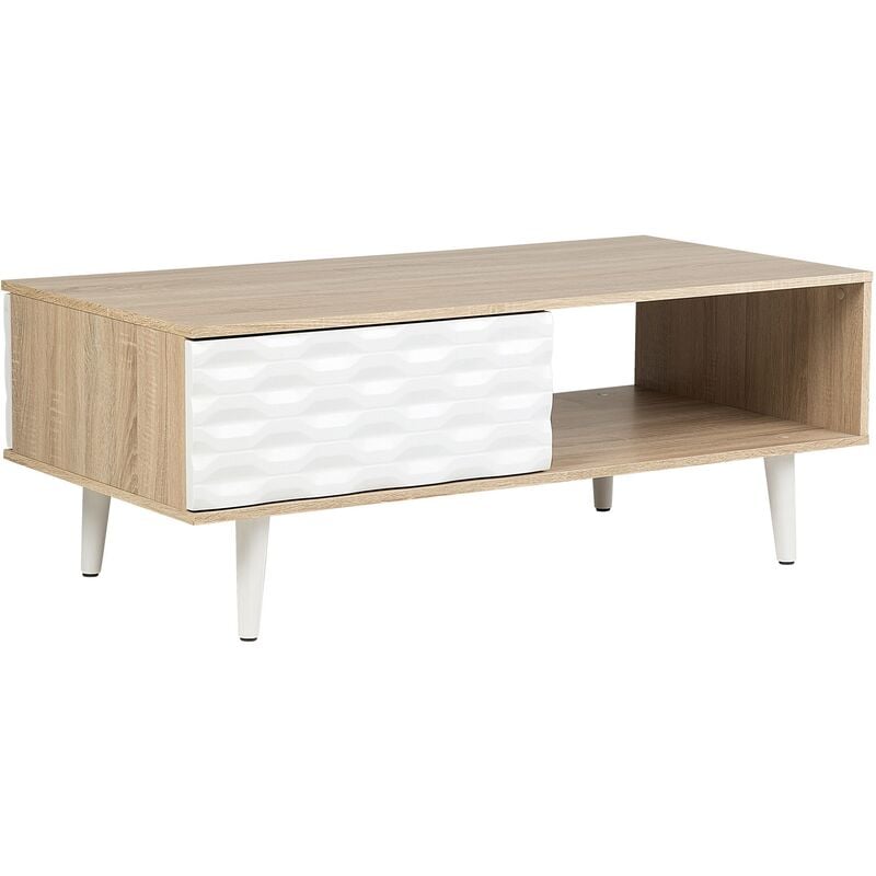 Modern Coffee Table Storage Drawer Open Shelf Patterned Front White Swansea