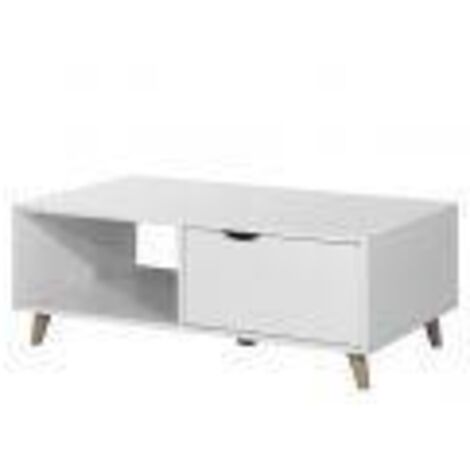 Coffee Table With 2 Drawers Scandinavian Style White Finish Particle Board