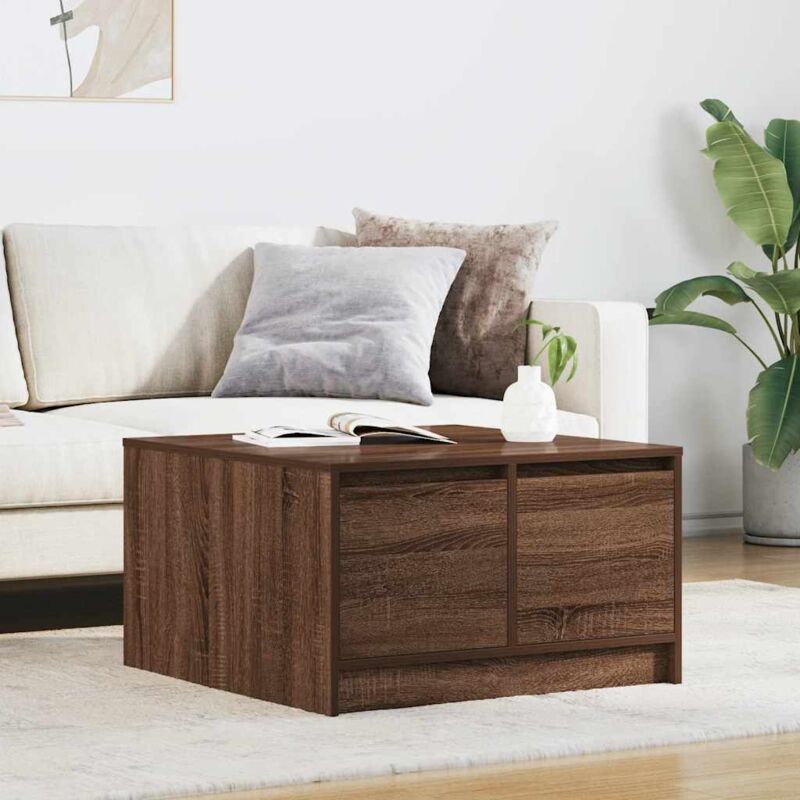 Coffee Table With Drawers Brown Oak 70.5x70x40 Cm Vidaxl