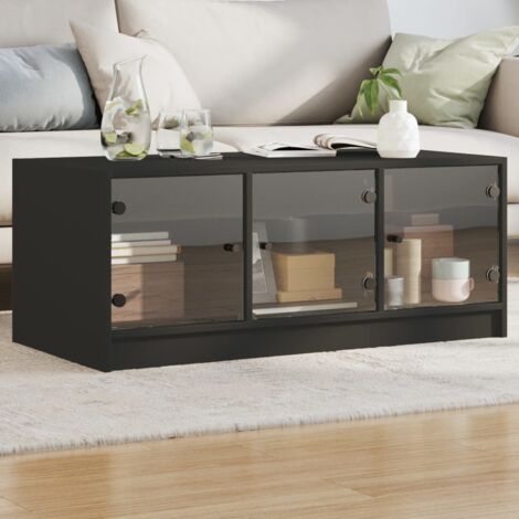 Coffee Table with Glass Doors Black 102x50x42 cm vidaXL